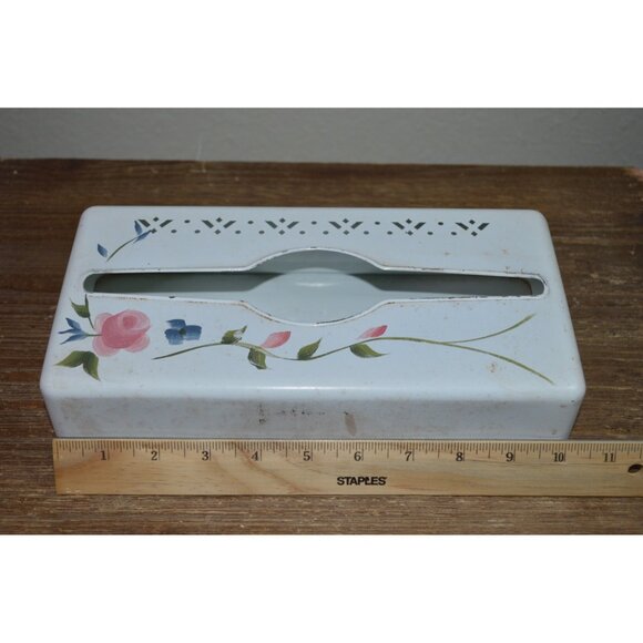 Vintage Detecto Hand Painted Floral Metal Tissue Box Dispenser READ - Picture 12 of 13
